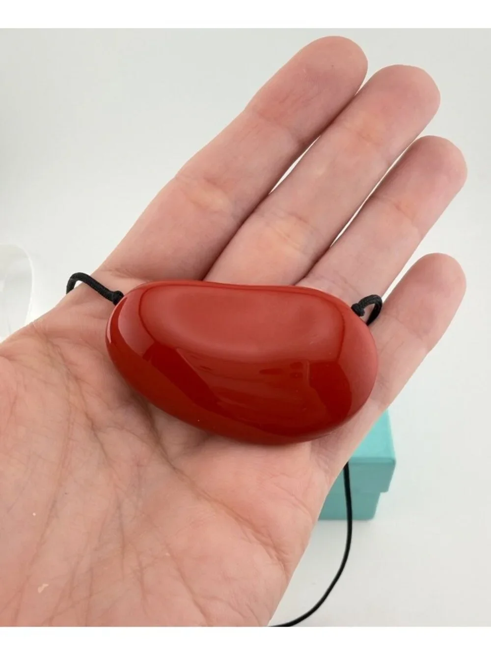 Tiffany & Co. Elsa Peretti Red Lacquer Wood 50mm Bean Necklace Silk 19.5in